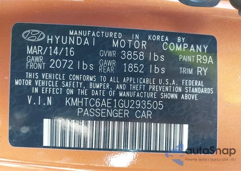 2016 Hyundai Veloster Turbo из США, поврежденный, VIN KMHTC6AE1GU293505